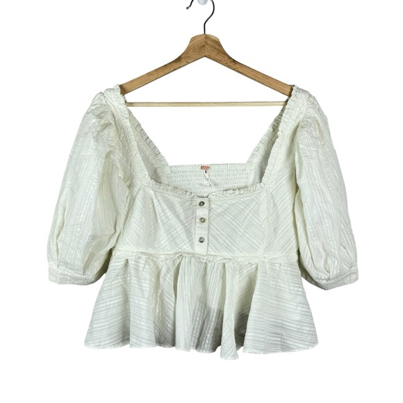 Free People Tops - NWOT Free People Leave It To Me Peplum Babydoll Top White Size Medium